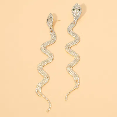 Fashnzfab Rhinestone Snake Drop Statement Earrings In Gold