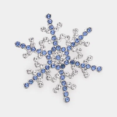 Fashnzfab Rhinestone Snowflake Pin Brooch In Blue