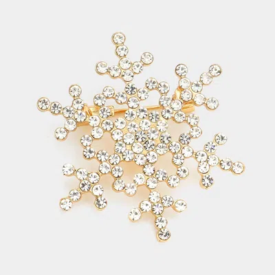Fashnzfab Rhinestone Snowflake Pin Brooch In Gold