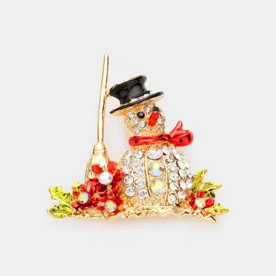 Fashnzfab Rhinestone Snowman Pin Brooch In Gold