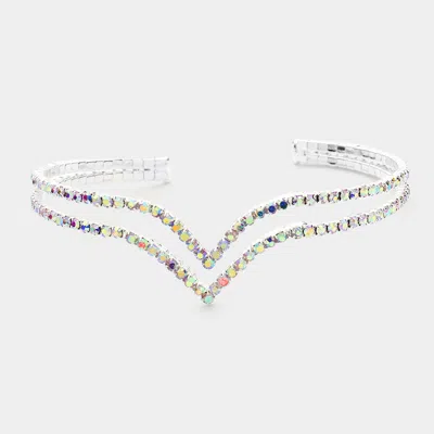 Fashnzfab Rhinestone Split Cuff Evening Bracelet Ab, Silver In Multi