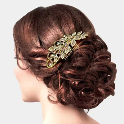 Fashnzfab Rhinestone Sprout Hair Comb 3.6" X 1.4" In Green
