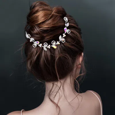 Fashnzfab Rhinestone Sprout Leaf Vine Bun Wrap Headpiece In Silver