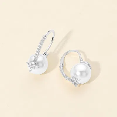 Fashnzfab Rhinestone Star Accent Pearl Drop Earrings In Multi