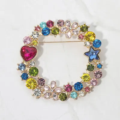 Fashnzfab Rhinestone Star Flower Heart Cluster Wreath Pin Brooch In Multi