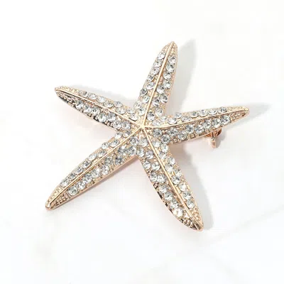 Fashnzfab Rhinestone Starfish Pin Brooch In Silver