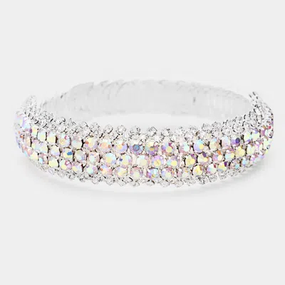Fashnzfab Rhinestone Statement Adjustable Evening Bracelet Ab, Silver In Multi