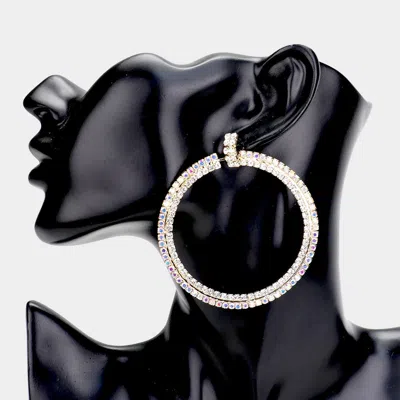 Fashnzfab Rhinestone Statement Open Circle Evening Earrings - Ab, Clear, Gold In Metallic