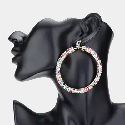 Fashnzfab Rhinestone Statement Open Circle Evening Earrings - Multi