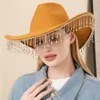 Fashnzfab Rhinestone Stone Paved Fringe Around Cowboy Western Hat In Green