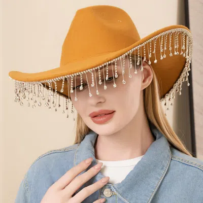 Fashnzfab Rhinestone Stone Paved Fringe Around Cowboy Western Hat In Green