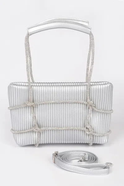 Fashnzfab Rhinestone Strap Zip Clutch Bag In Silver