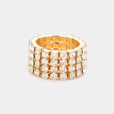 Fashnzfab Rhinestone Stretch Ring - Gold
