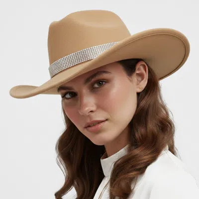 Fashnzfab Rhinestone Studded Band Western Cowboy Fedora Hat In Gold