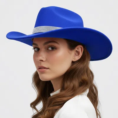 Fashnzfab Rhinestone Studded Band Western Cowboy Fedora Hat In Purple