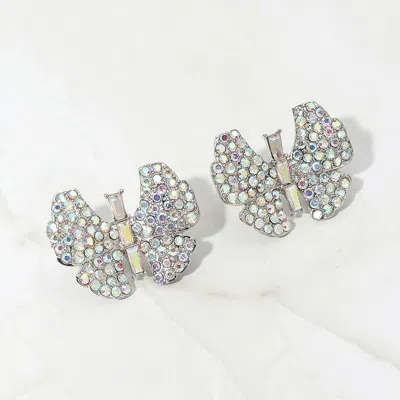 Fashnzfab Rhinestone Studded Butterfly Statement Earrings In Green