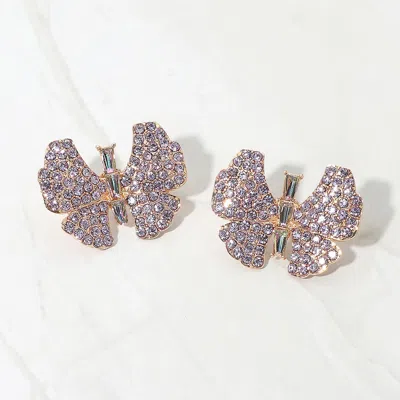 Fashnzfab Rhinestone Studded Butterfly Statement Earrings In Purple
