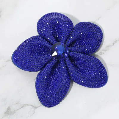 Fashnzfab Rhinestone Studded Flower Pin Brooch Alligator Snap Hair Clip In Blue