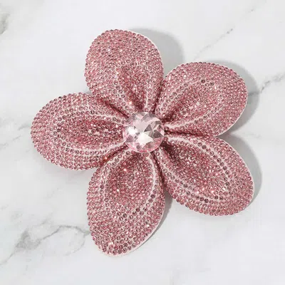 Fashnzfab Rhinestone Studded Flower Pin Brooch Alligator Snap Hair Clip In Pink