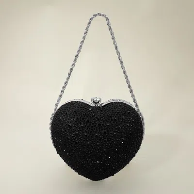 Fashnzfab Rhinestone Studded Heart Shaped Evening Clutch Crossbody Bag In Black