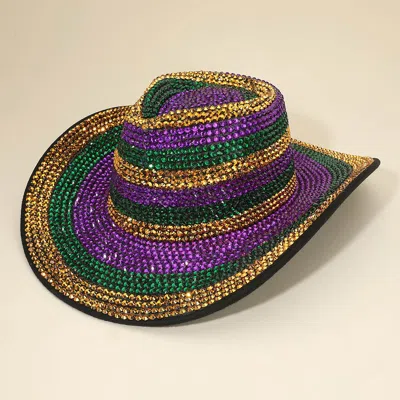 Fashnzfab Rhinestone Studded Mardi Gras Fedora Hat In Purple