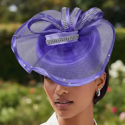 Fashnzfab Rhinestone Studded Mesh Bow Accent Fascinator Dressy Hat In Blue