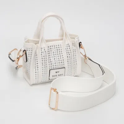Fashnzfab Rhinestone Studded Mini Top Handle Crossbody Bag In White