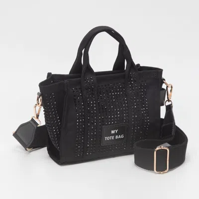 Fashnzfab Rhinestone Studded Small Top Handle Crossbody Bag In Black