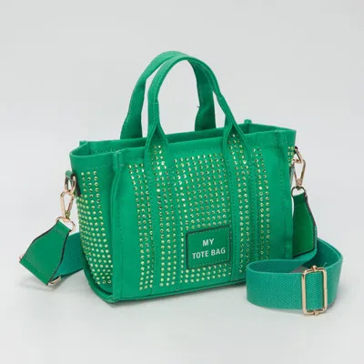 Fashnzfab Rhinestone Studded Small Top Handle Crossbody Bag In Green