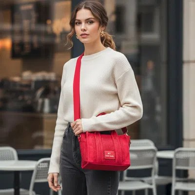 Fashnzfab Rhinestone Studded Small Top Handle Crossbody Bag In Red