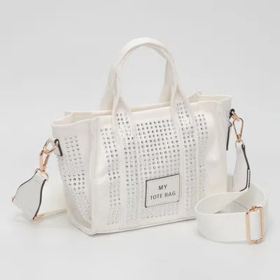 Fashnzfab Rhinestone Studded Small Top Handle Crossbody Bag In White