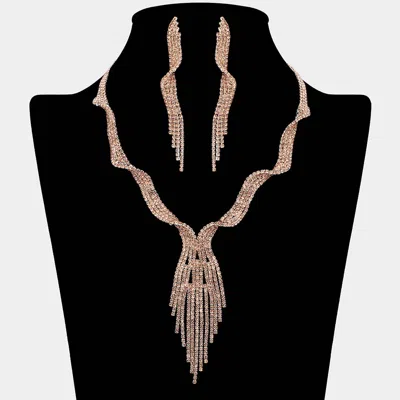 Fashnzfab Rhinestone Studded Statement Fringe Evening Choker Necklace In Brown