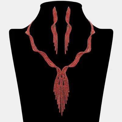 Fashnzfab Rhinestone Studded Statement Fringe Evening Choker Necklace In Burgundy