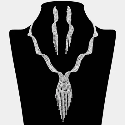 Fashnzfab Rhinestone Studded Statement Fringe Evening Choker Necklace In Metallic