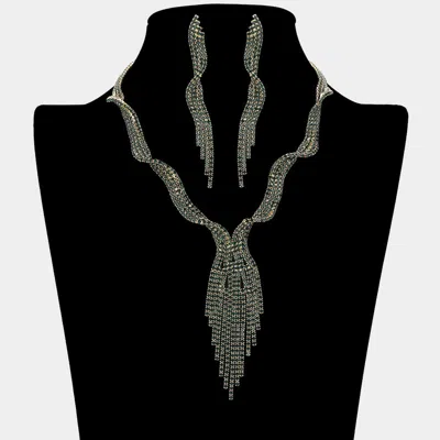 Fashnzfab Rhinestone Studded Statement Fringe Evening Choker Necklace In Red