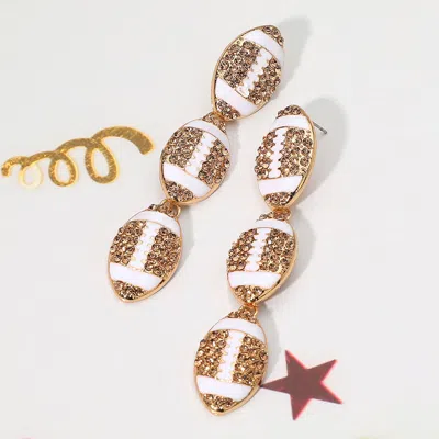 Fashnzfab Rhinestone Studded Triple Football Link Drop Earrings In Gold