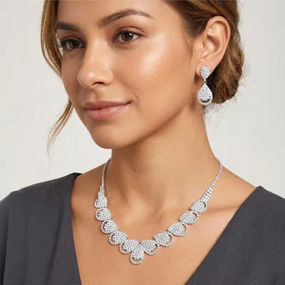 Fashnzfab Rhinestone Teardrop Cluster Necklace In Silver