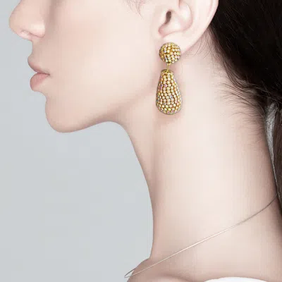 Fashnzfab Rhinestone Teardrop Dangle Evening Earrings - Ab, Gold