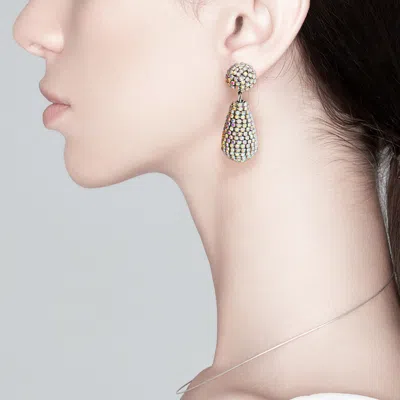 Fashnzfab Rhinestone Teardrop Dangle Evening Earrings - Ab, Rhodium In Metallic