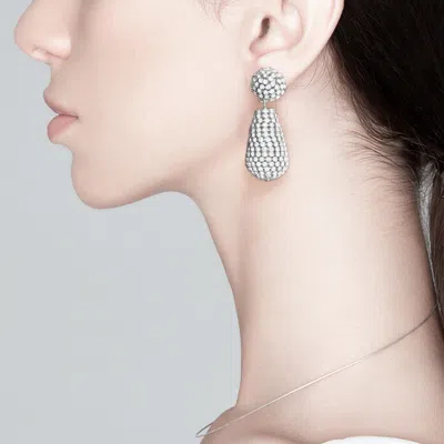 Fashnzfab Rhinestone Teardrop Dangle Evening Earrings - Clear, Rhodium In Silver