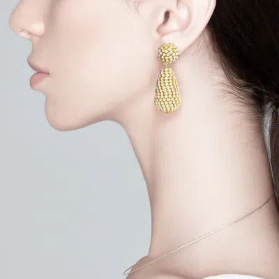 Fashnzfab Rhinestone Teardrop Dangle Evening Earrings - Gold