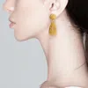 Fashnzfab Rhinestone Teardrop Dangle Evening Earrings - Lt Col Topaz In Brown