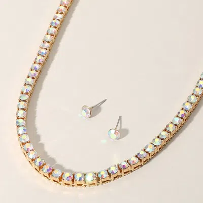 Fashnzfab Rhinestone Tennis Chain Evening Necklace In Blue