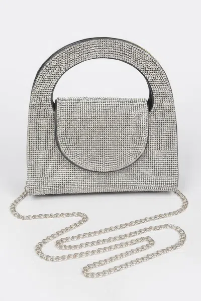Fashnzfab Rhinestone Top Handle Bag In Silver