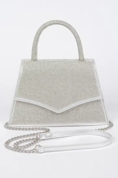 Fashnzfab Rhinestone Top Handle Clutch In Silver