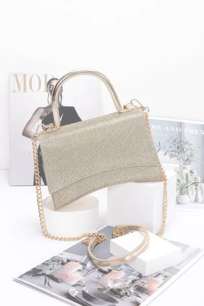 Fashnzfab Rhinestone Top Handle Flap Bag In Beige