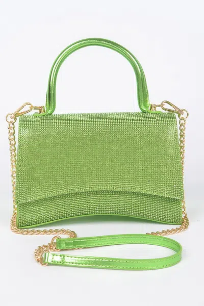 Fashnzfab Rhinestone Top Handle Flap Bag In Green