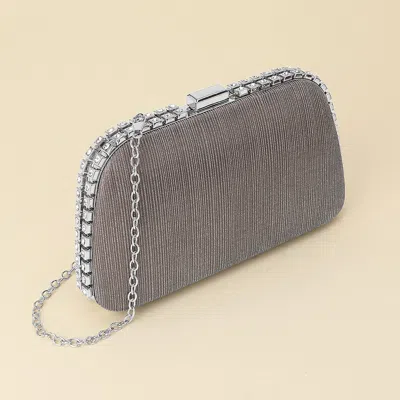 Fashnzfab Rhinestone Trim Around Sparkle Crossbody Evening Clutch Bag In Gray