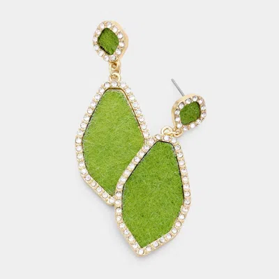 Fashnzfab Rhinestone Trim Fabric Earrings - Green