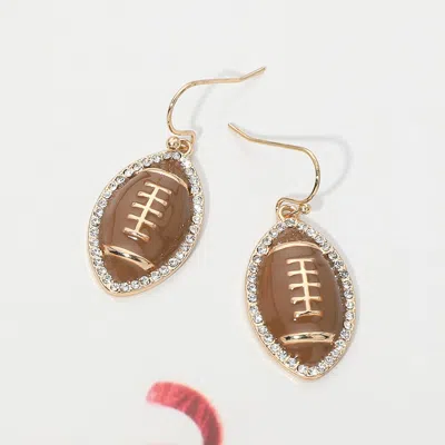 Fashnzfab Rhinestone Trim Football Charm Drop Dangle Earrings In Brown